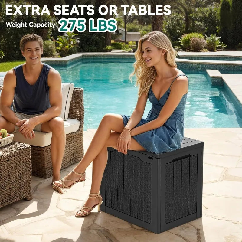 30 Gallon Outdoor Storage Box,  Resin Deck Box,  Rattan