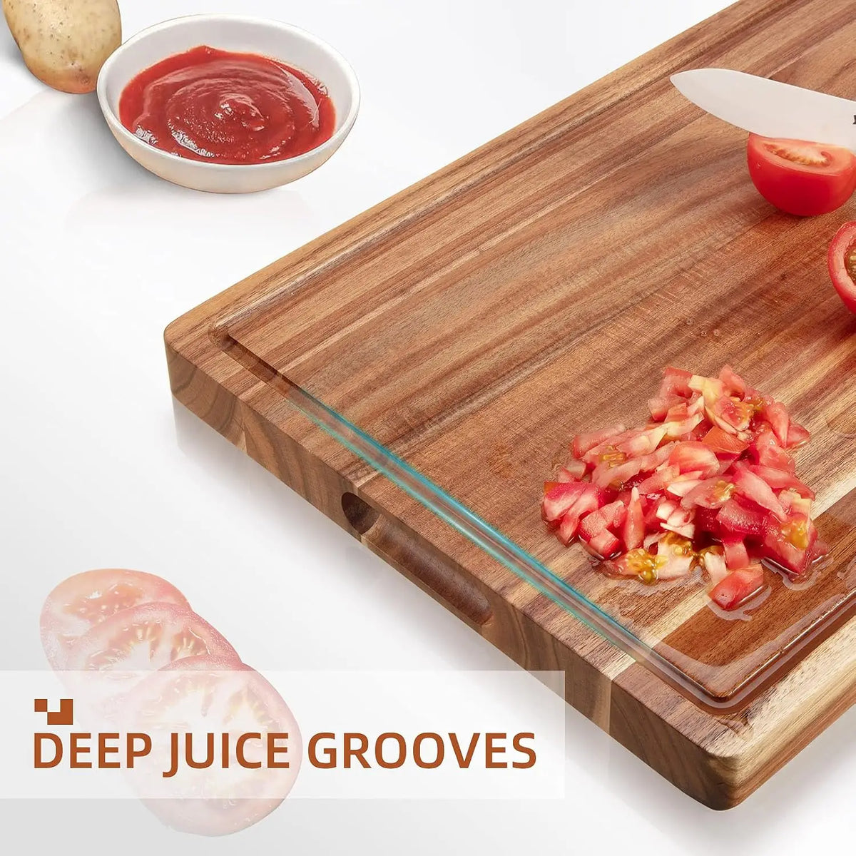 Acacia Wood Cutting Board,  Juice Groove Thick Solid Wood