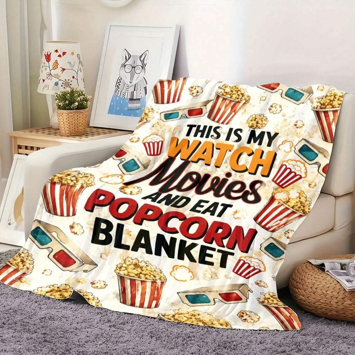 Movie Night Flannel Blankets & Throws Popcorn
