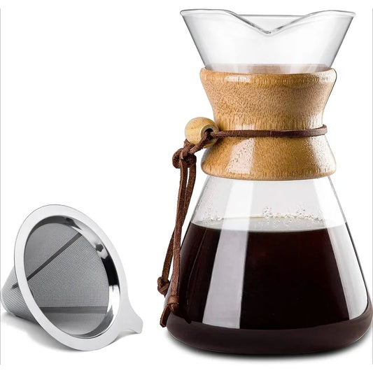 Pour Over Coffee Maker - Stainless Steel Filter, 8-Cup, 34oz