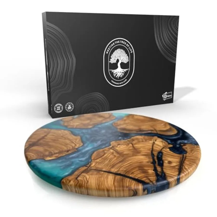 Handmade Olive Wood Round Resin Cheese and Charcuterie Board