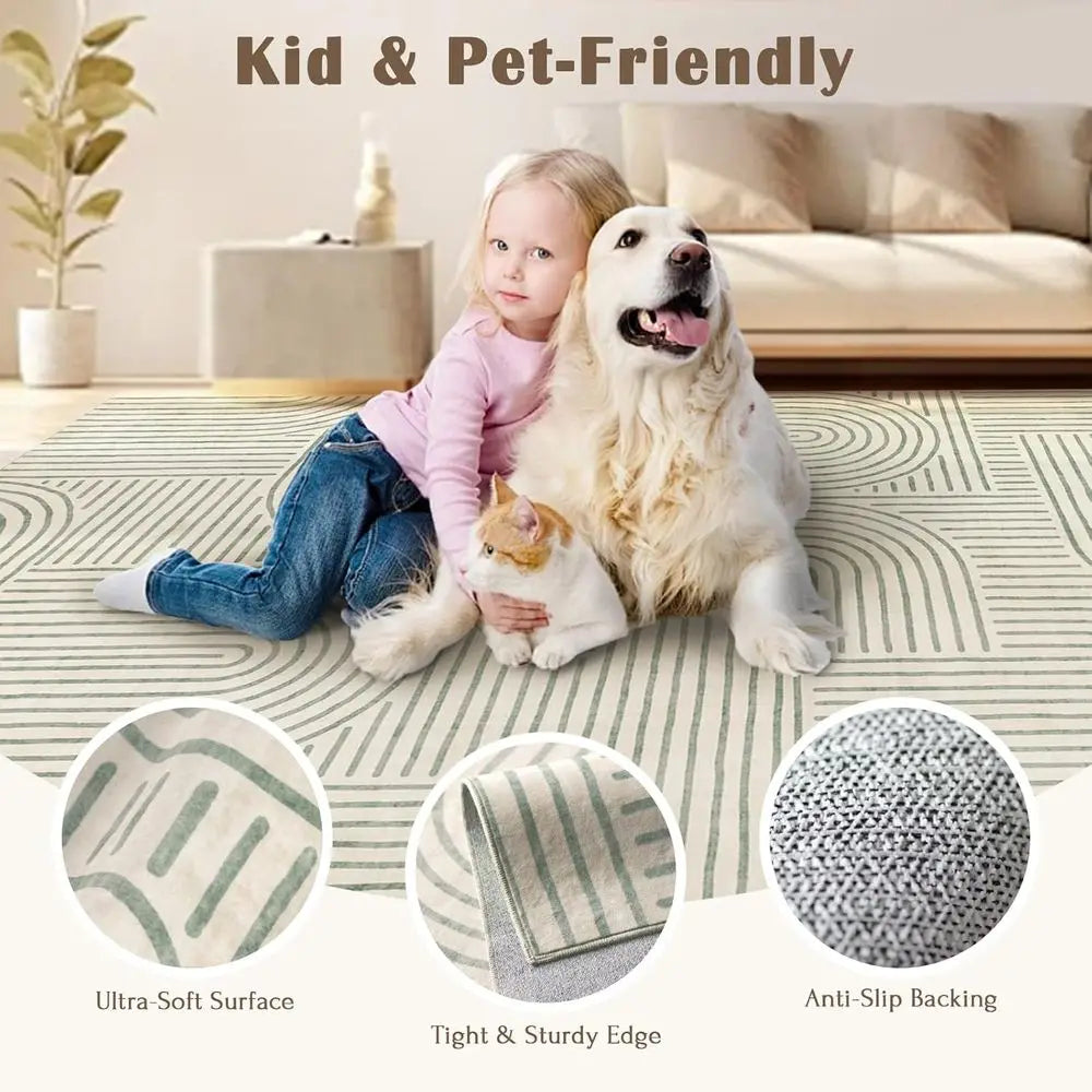 Sage Green Boho Chic 5x7 Area Rug, Ultra-Soft