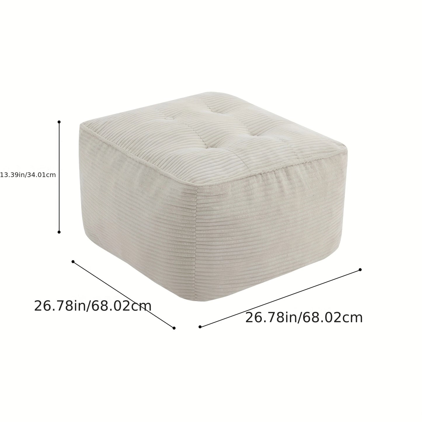 Soft And Cozy Square Pouf Ottoman, Corduroy Foam Stuffed Furniture