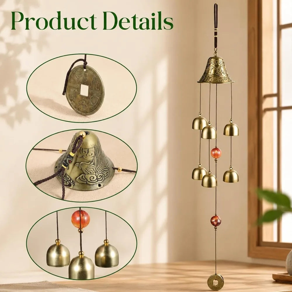 Copper  Wind Chimes Tibetan Style Bells with Lucky Coin Pendant Hanging