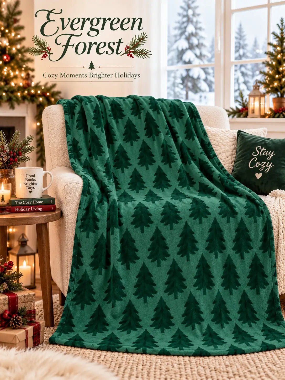 Christmas Flannel Blankets & Throws Evergreen Pine Tree