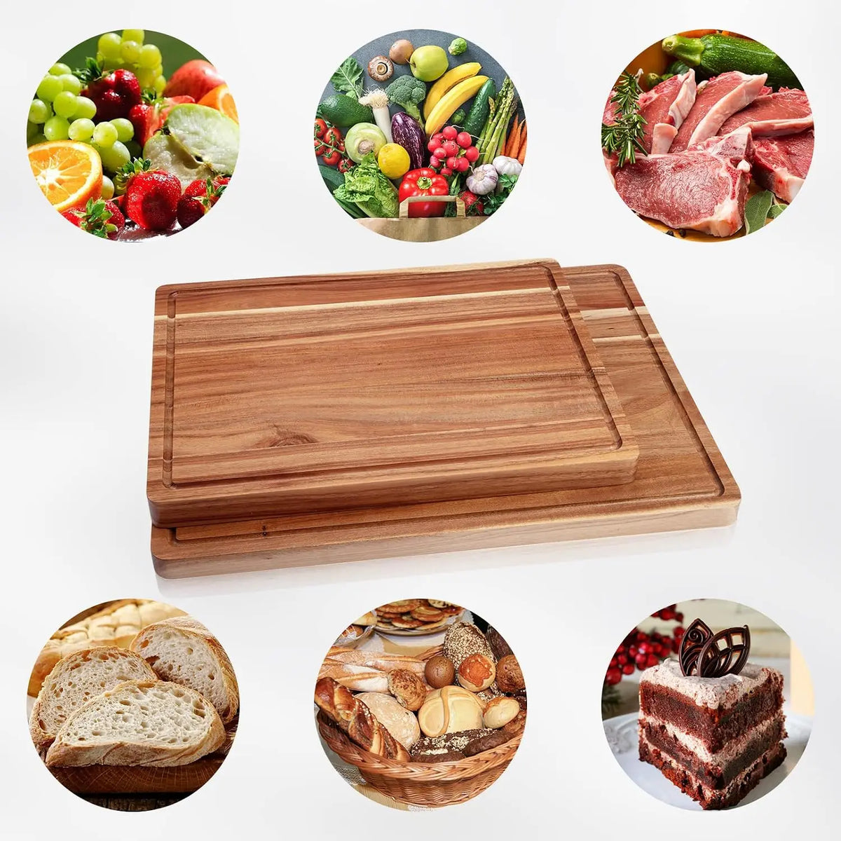 Acacia Wood Cutting Board,  with Juice Groove Thick Solid Wood