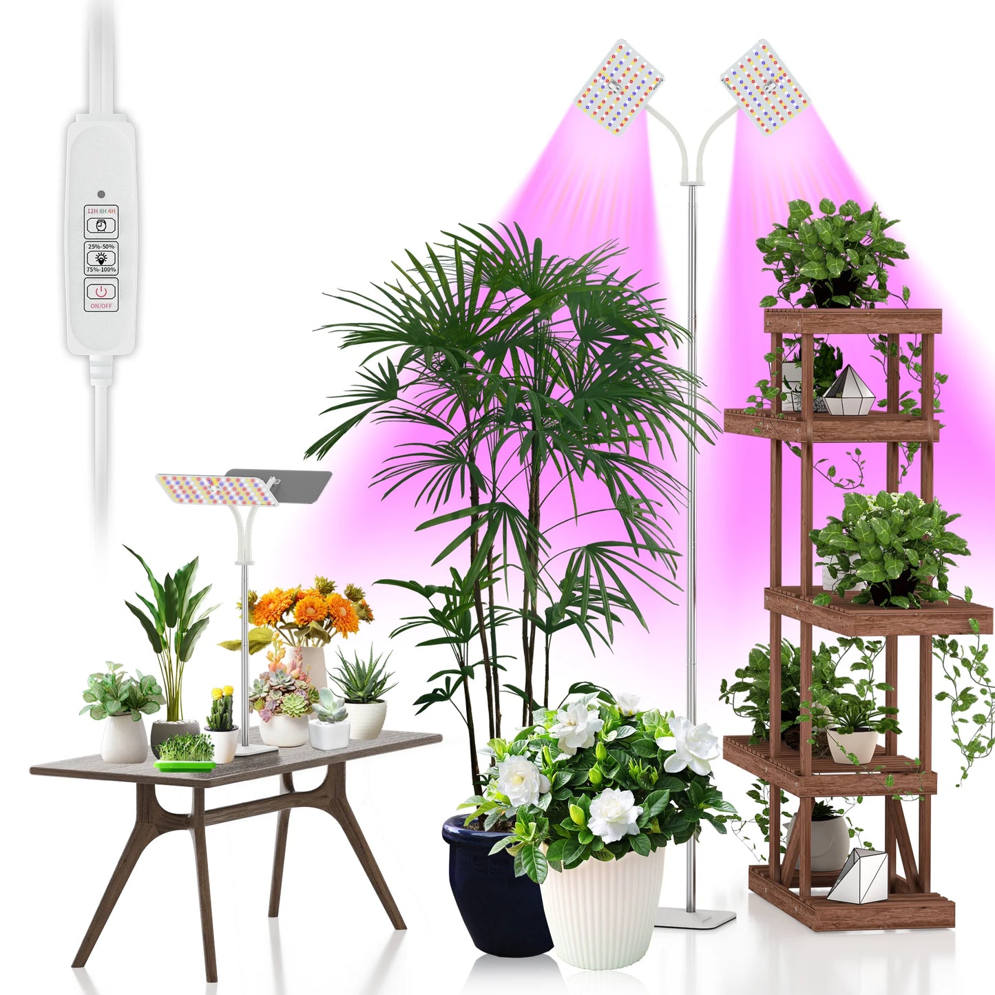 Grow Lights with Stand, Double Head, Full Spectrum LED for Indoor Plants, 240 Leds, 4 Dimmable Levels,