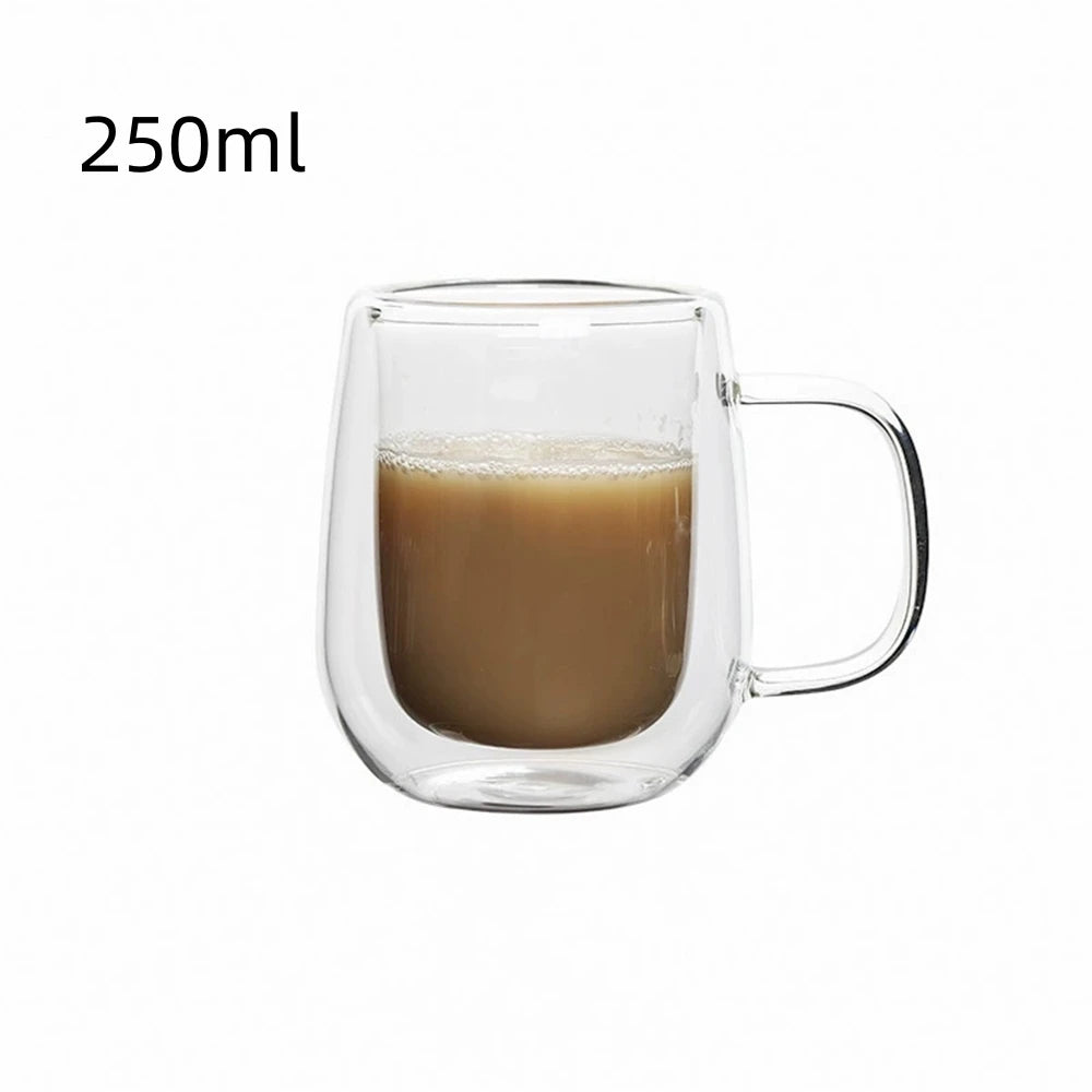 1pc Double Wall Glass Coffee Cup with Handle 150-350ml