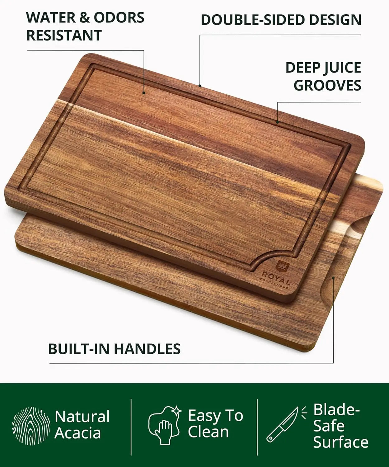 Acacia Wood Cutting Boards Set of 3 with Deep Juice Groove