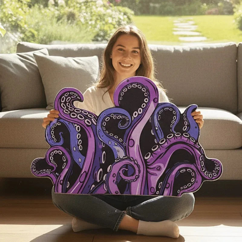 Green & Purple Cthulhu Bath Mat - Absorbent Non-Slip Octopus