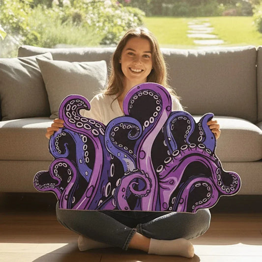 Green & Purple Cthulhu Bath Mat - Absorbent Non-Slip Octopus