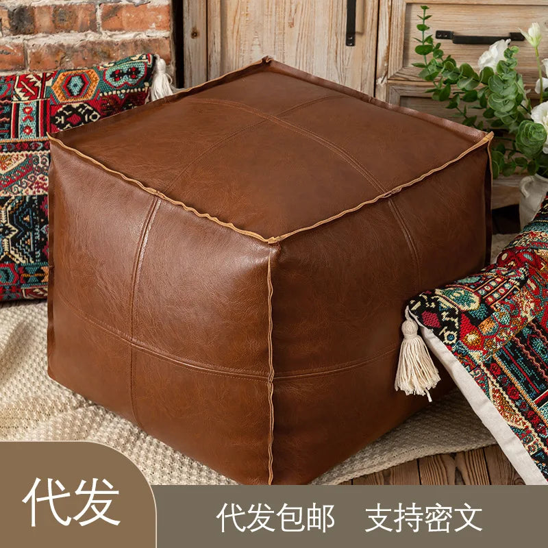 Footrest  Stool Waterproof Leather Ottoman Large Capacity