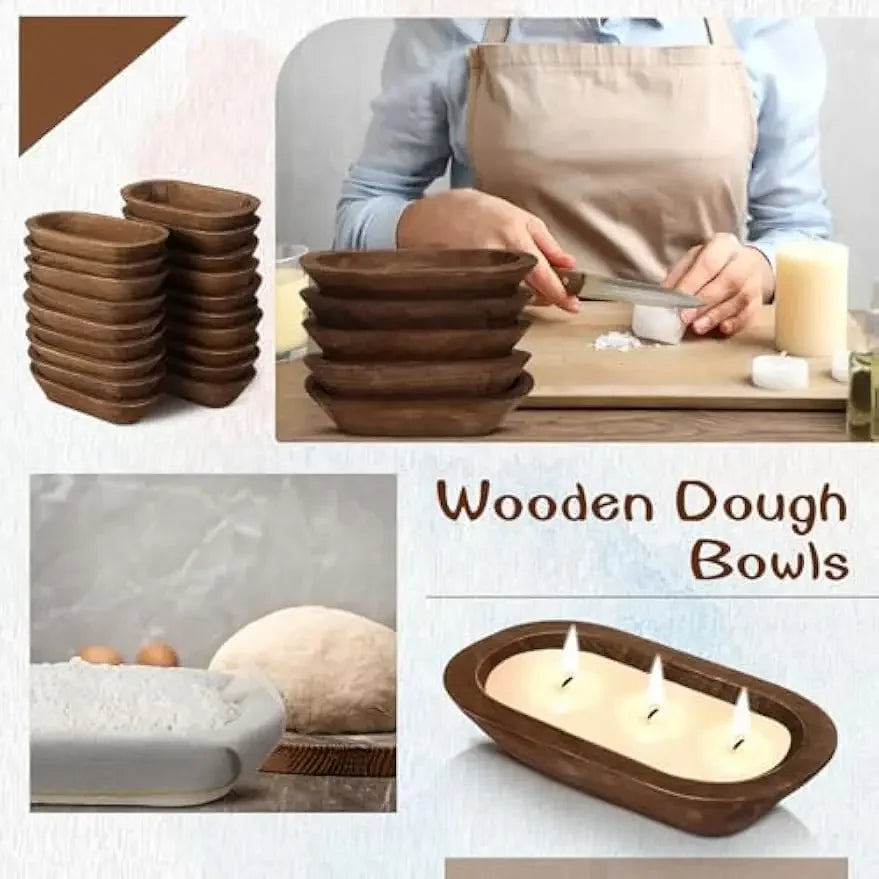 20 Pcs Wooden Dough Bowls Bulk 8.6 Inch