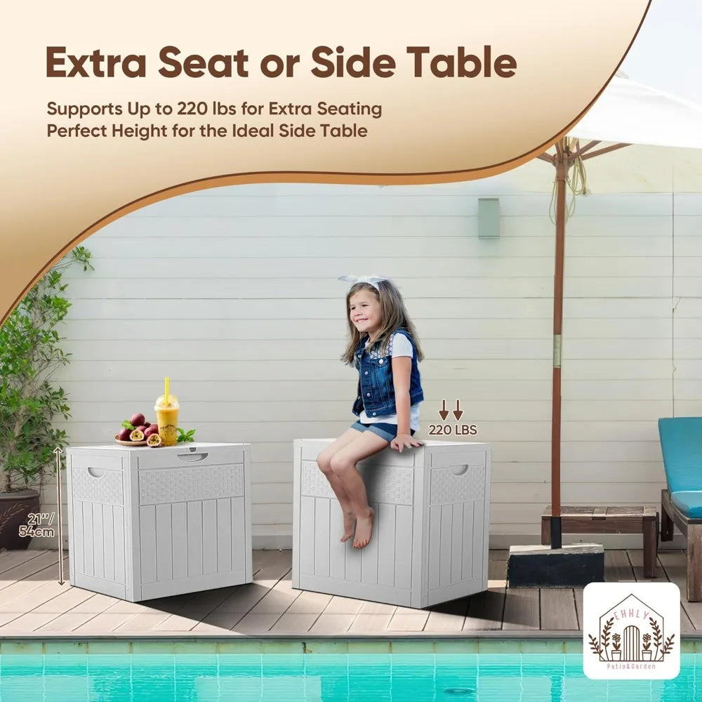 33 Gallon Deck Box Set of 2, Small Outdoor Storage Box Waterproof