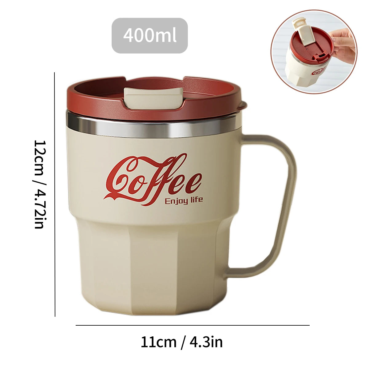 304 Stainless Steel Double Wall Insulated Coffee Cup With Handle