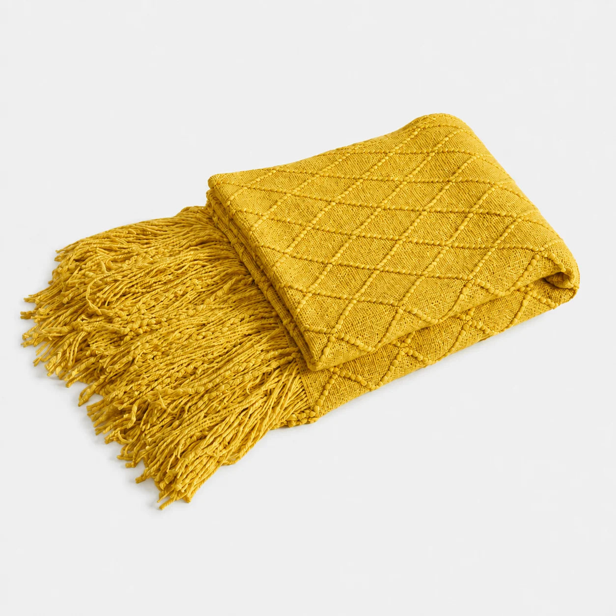 Khaki Popcorn Bobble Textured Knit Throw Blanket with Tassel Fringe, Soft Knitted Decorative Blanket, Lightweight Cozy Cover for Couch Sofa Bed, Boho Farmhouse Home Decor for Living Room Bedroom