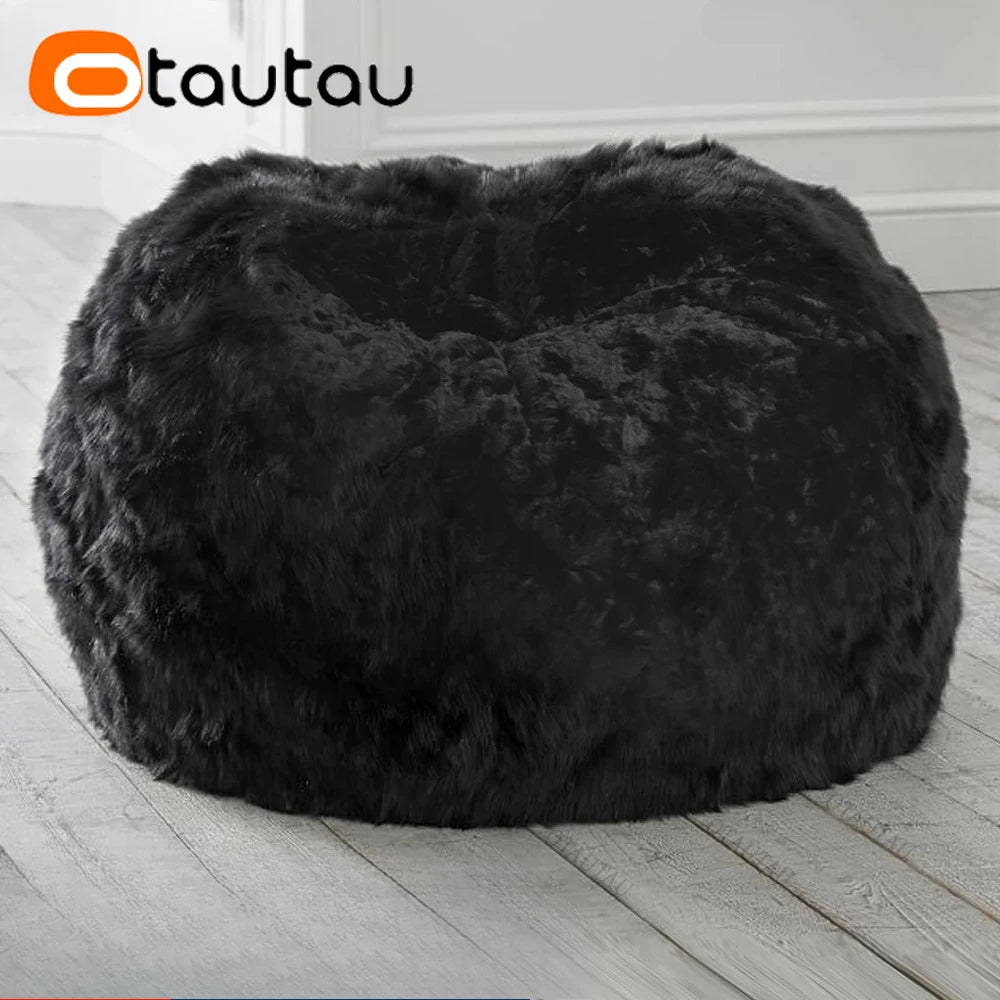 Faux Bunny Fur Bean Bag Pouf with Filling