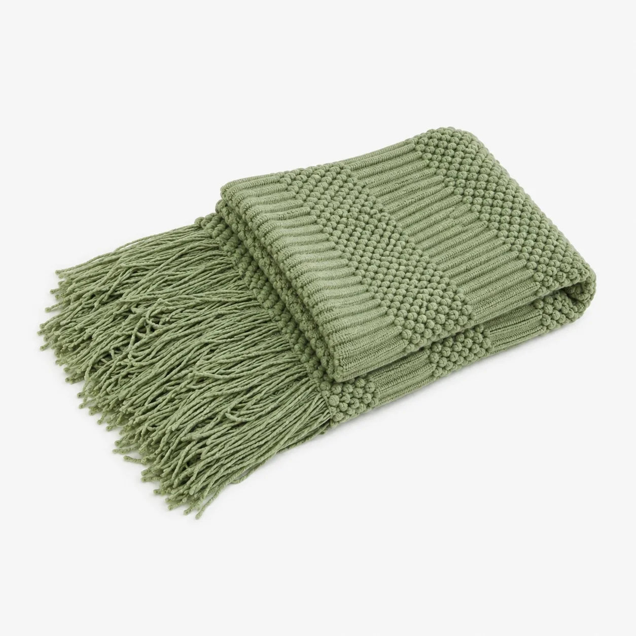 Khaki Popcorn Bobble Textured Knit Throw Blanket with Tassel Fringe, Soft Knitted Decorative Blanket, Lightweight Cozy Cover for Couch Sofa Bed, Boho Farmhouse Home Decor for Living Room Bedroom