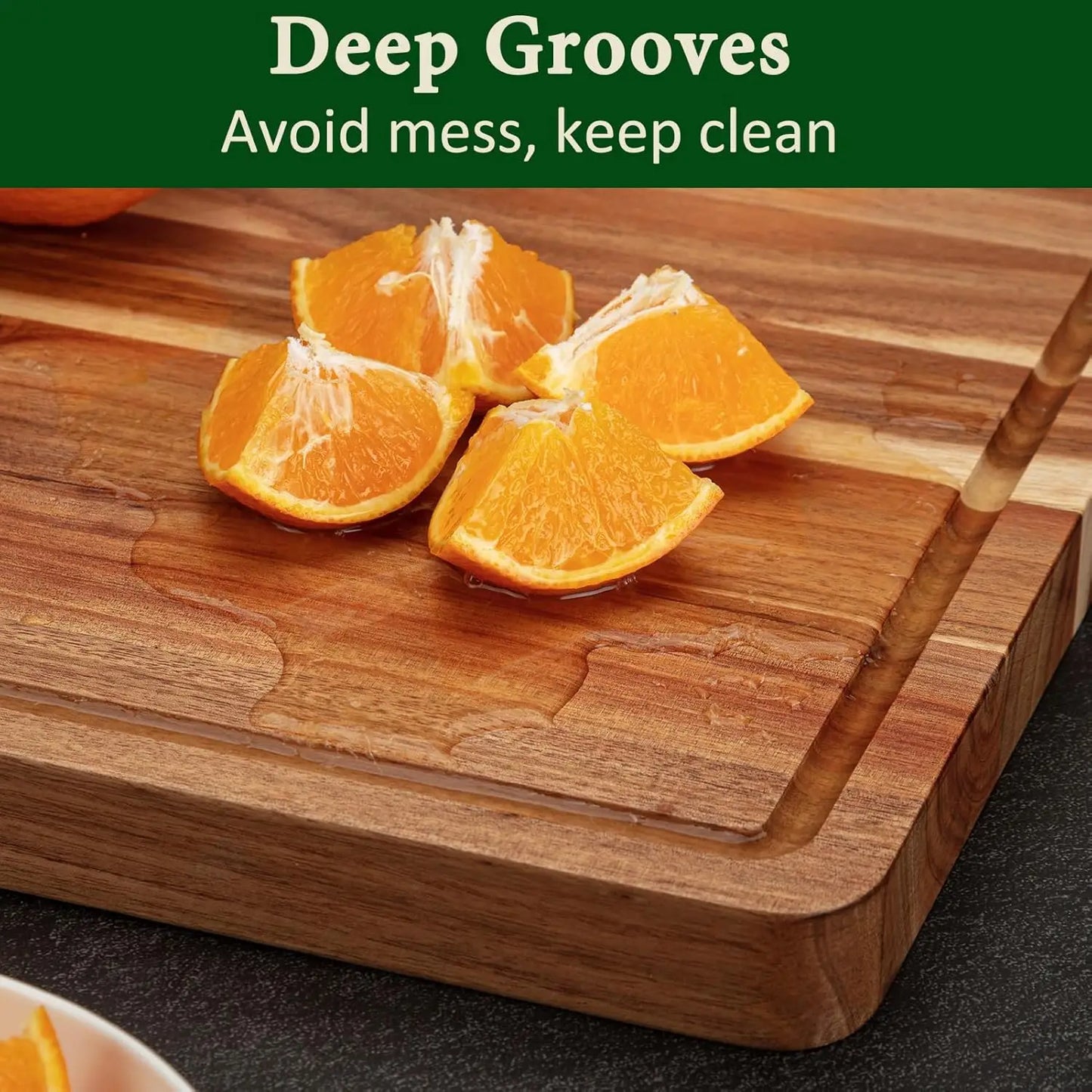 XL Acacia Wood Cutting Board Thick with Side Handles