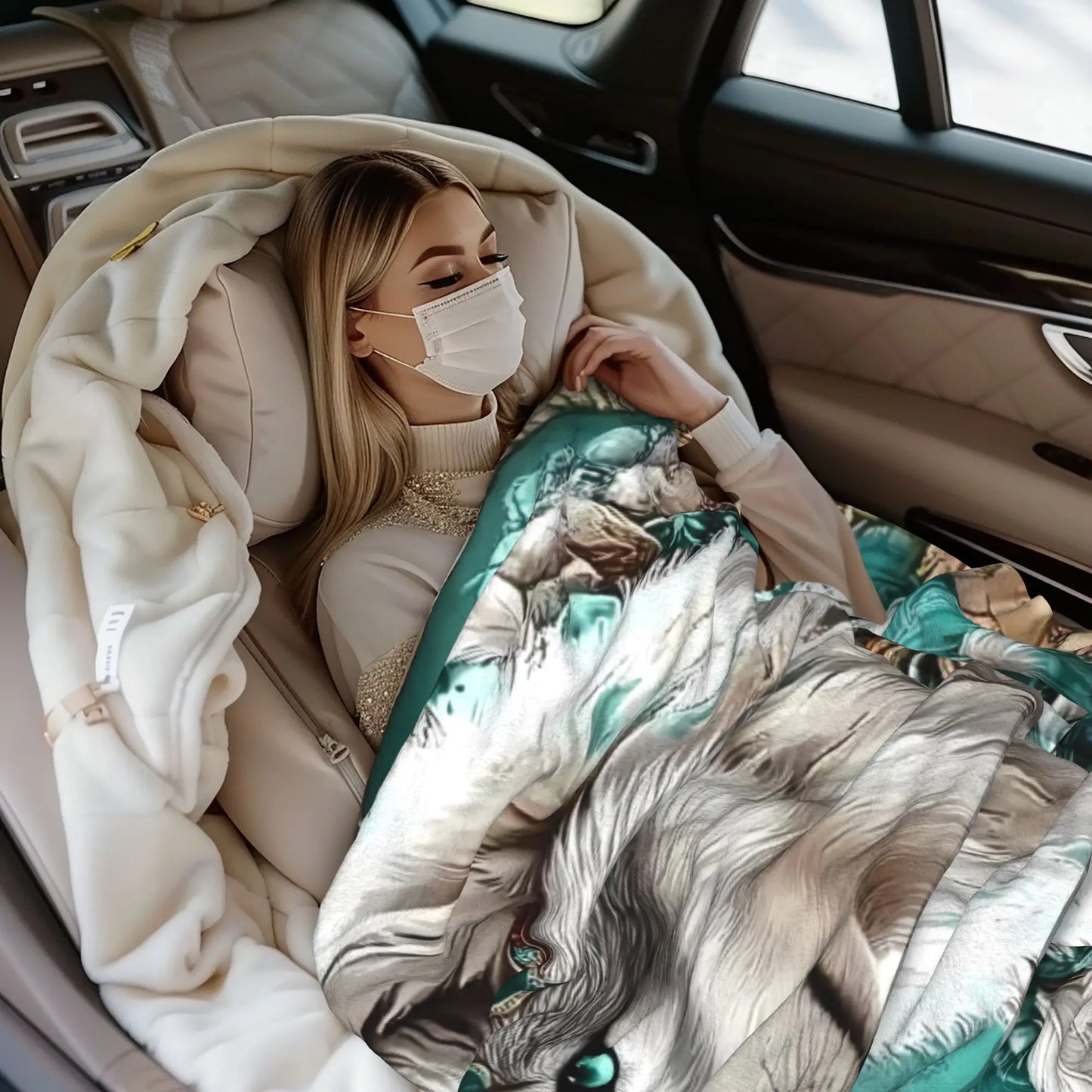 1pc Majestic White Wolf Design Cooling Throw Blanket Flannel