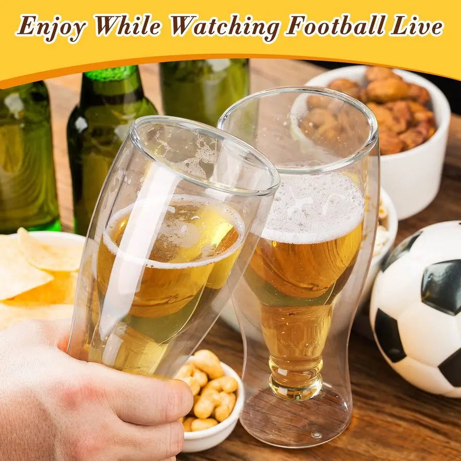 6 Pcs 15.5 oz Double Wall Insulated Beer Glass Clear Pub Mug