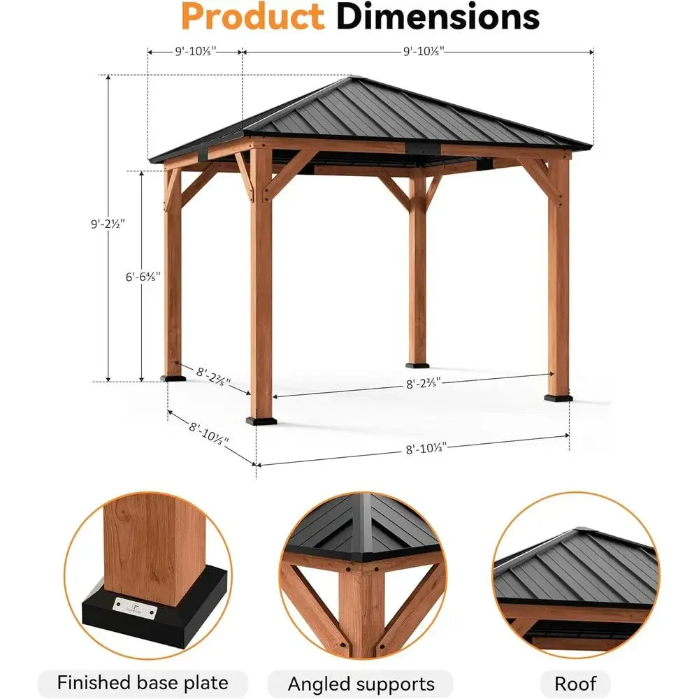 ern Shade Tranquil Grove Wood Gazebo 10' x 10', Hardtop Gazebo Permanent with Galvanized Steel Roo, CeOutdoor Gazebo with Sturdy