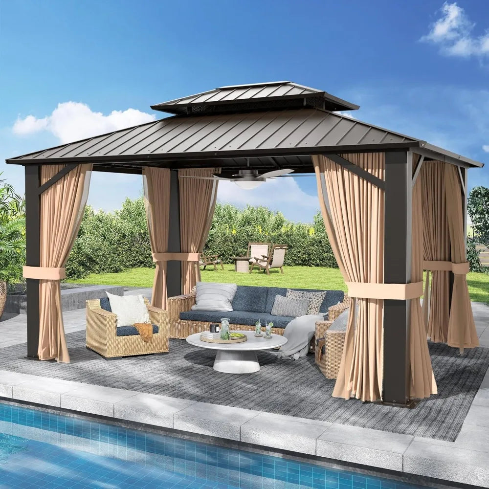 10x12 Hardtop Gazebo, Galvanized Steel Double Roof Canopy