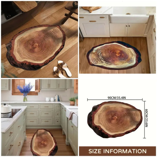 Wood Grain Earth Mat, Quick-Dry Non-Slip – Tree Ring Design