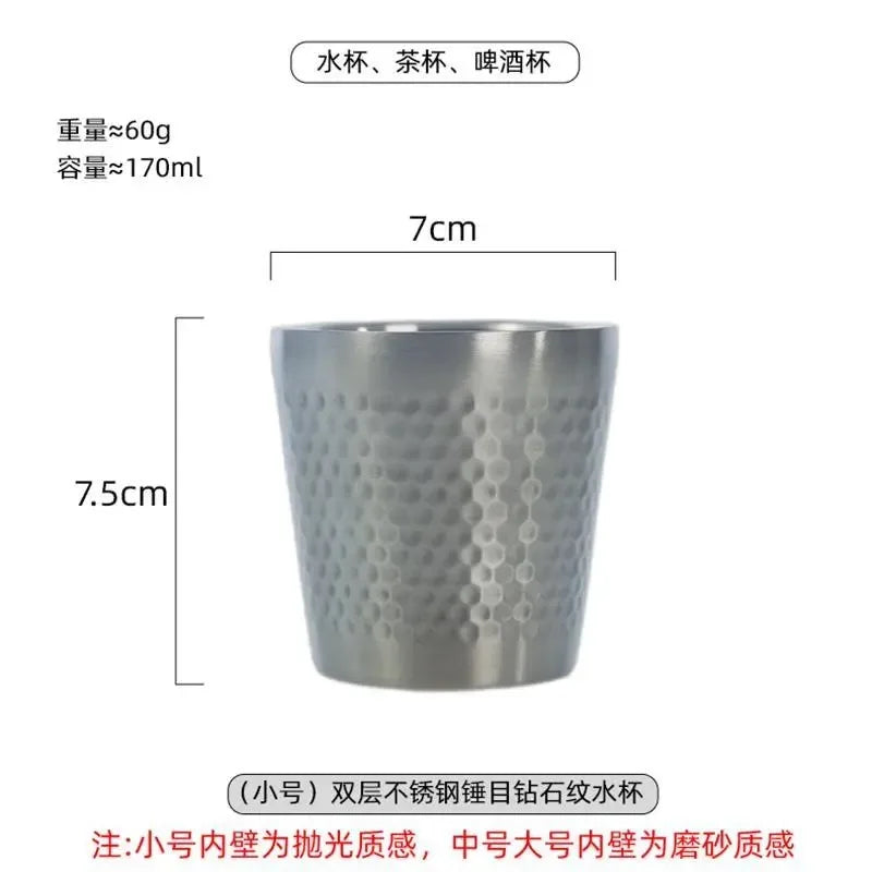 170ML/550ML Double-Wall 304 Stainless Steel Mug Hammer Diamond Texture