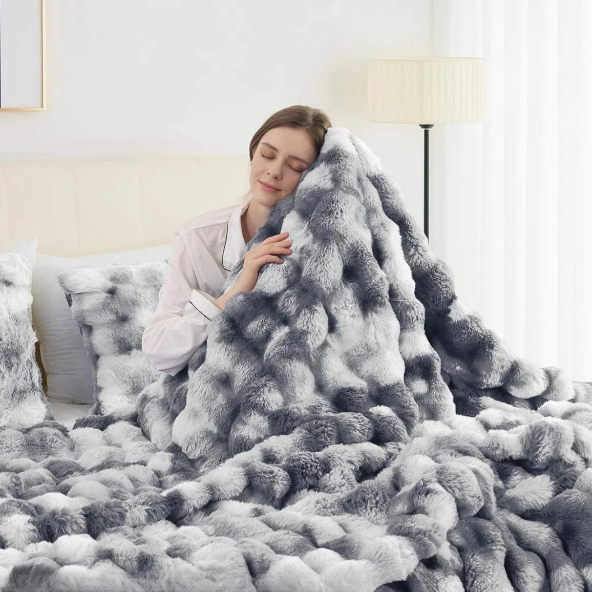 Faux Fur Throw Blanket Tie-Dye Khak- Super Soft & Cozy 6LBS