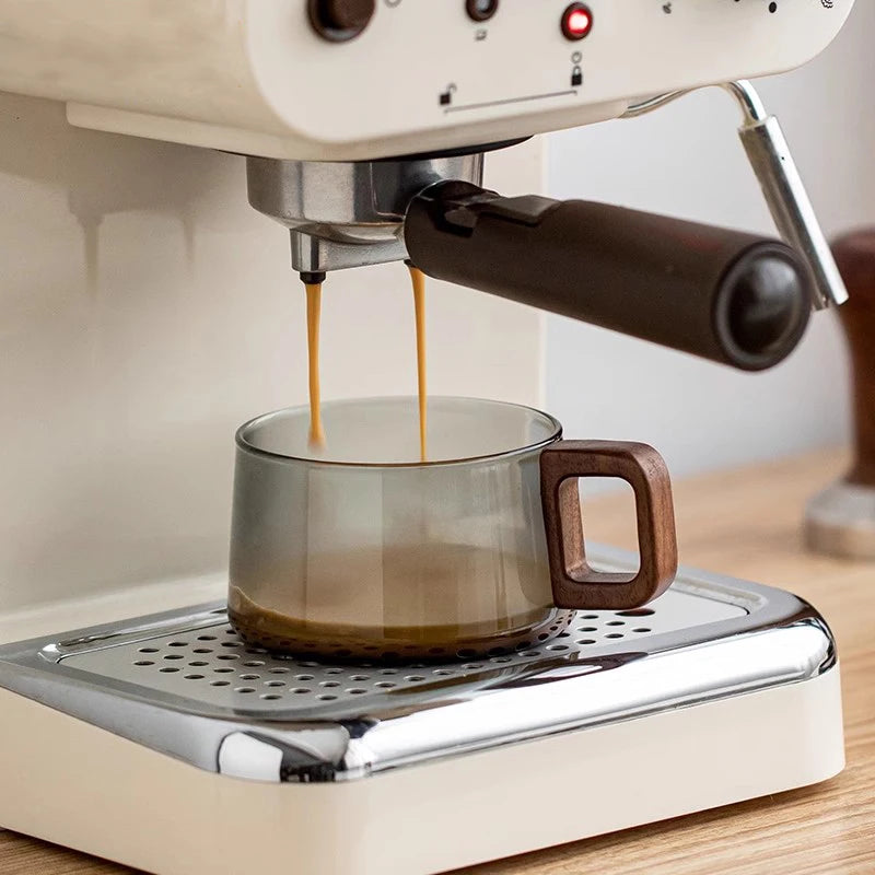 200ml Glass Coffee Mug With Wooden Tray And Spoon