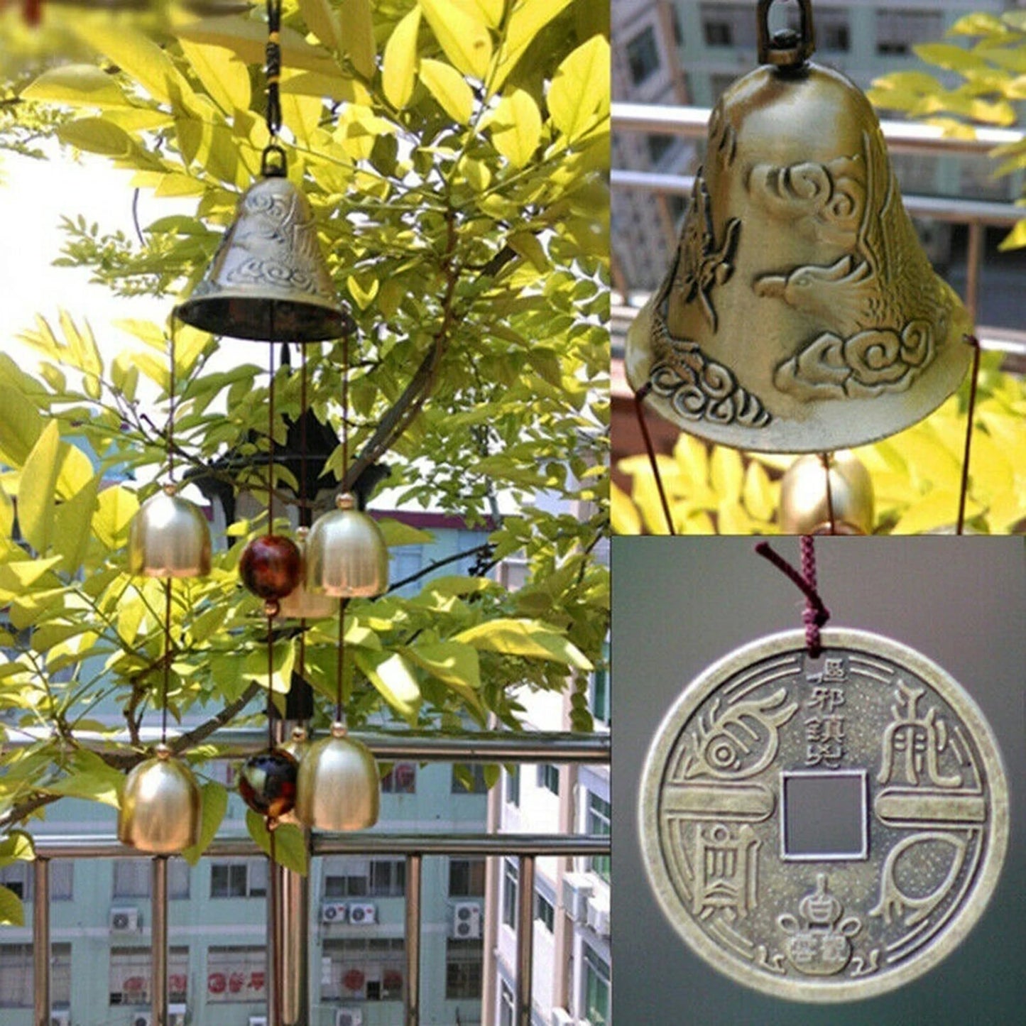 6 Copper Bells Wind Chimes -Metal Hanging Ornament