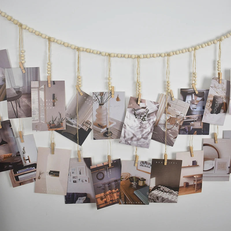 Photo Display Wall Hanging- Wooden Beads Macrame Tapestry