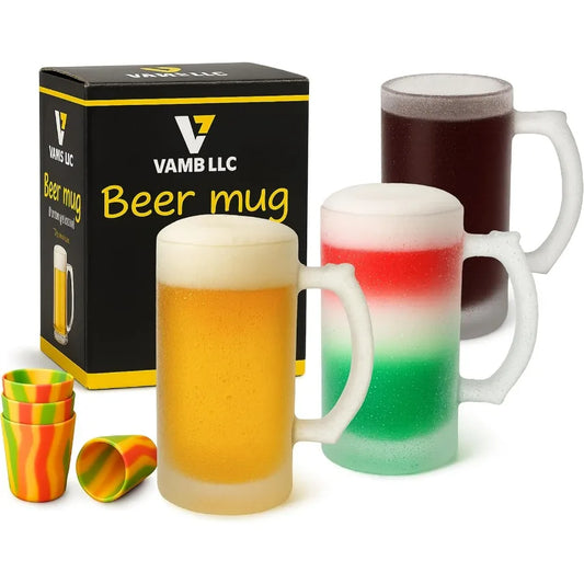 8Piece Beer Mugs Set for Freezer Storage 4 Beer Stein 4  Shot Glasses