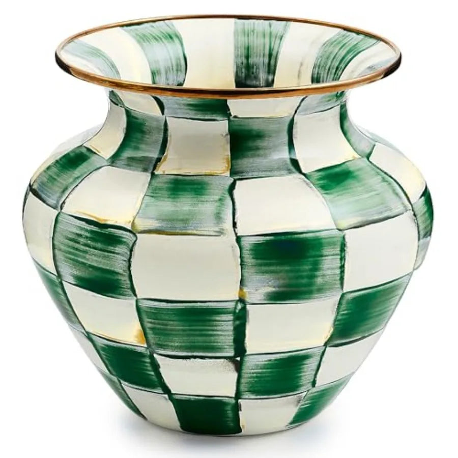 Enamel Large Vase, Unique Flower-Vase Brown-and-White