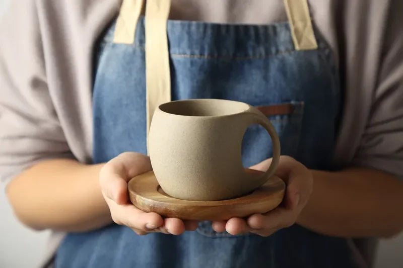Health pottery coffee cup with tray simple water cup