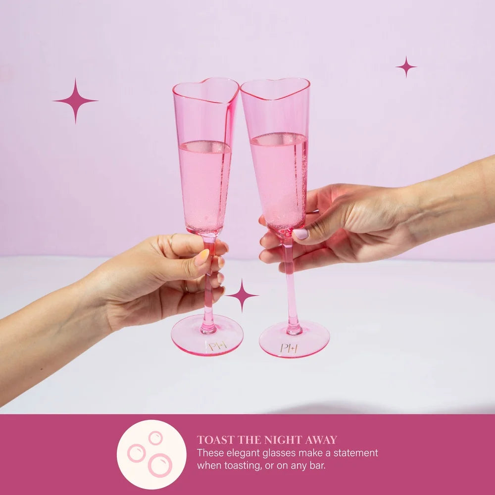 2 Piece Heart Shaped Champagne Flute Set 5.5 oz