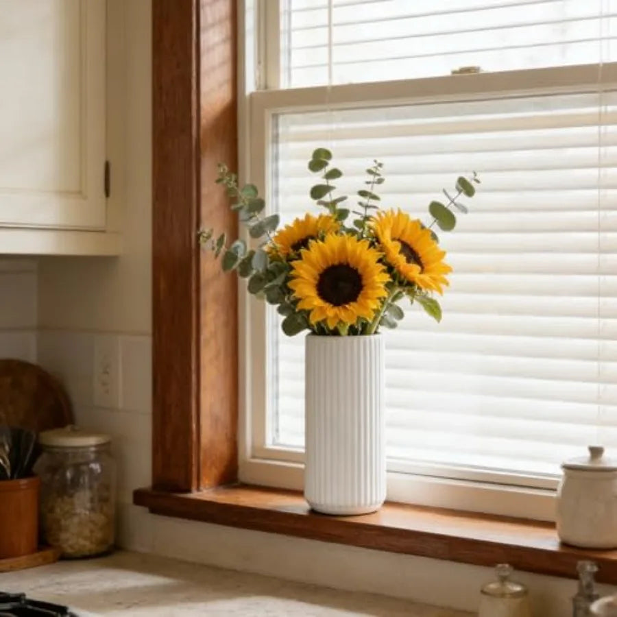 Flower Vase for Pampas Grass, Small  Centerpiece Ribbed Vase