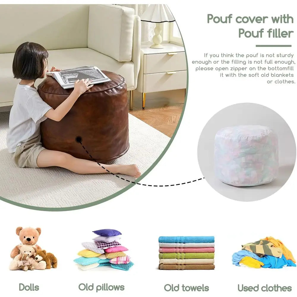 Round Storage Ottoman with Foam Filling, 20 X 15