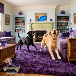 Room Decor Rug,Purple Fluffy Soft Shaggy Non-Slip - 4 Rug Stickers