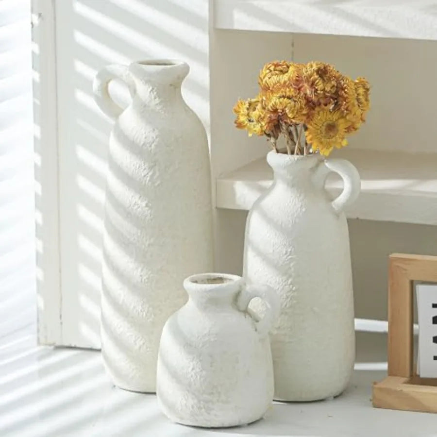 Ceramic Vase Set of 3 with Handle
