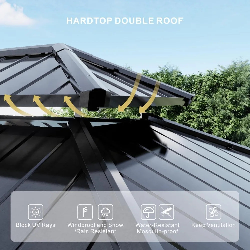 10x12 Hardtop Gazebo, Galvanized Steel Double Roof Canopy