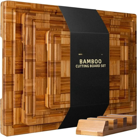 Large Bamboo Cutting Boards, (Set of 3) Chopping  with Juice Groove