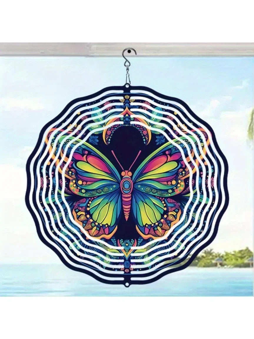 1pc 2D Lotus Mandala Metal Wind Chime (360° Rotating Hook)