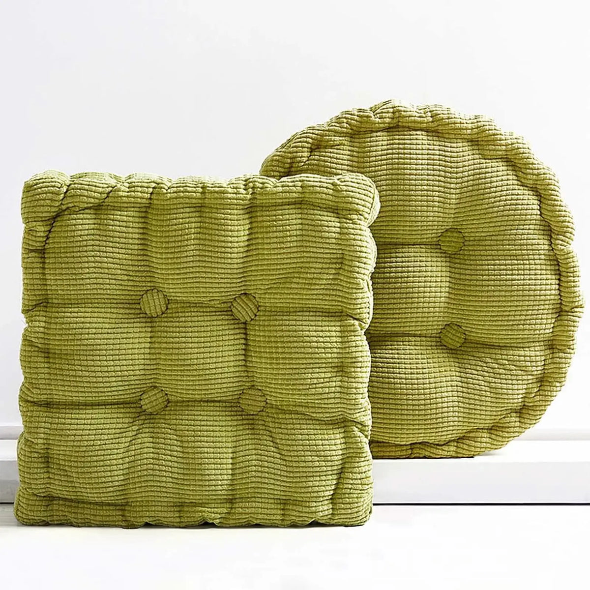 2Pcs Thick Corduroy Floor Cushion, Square & Round Tufted