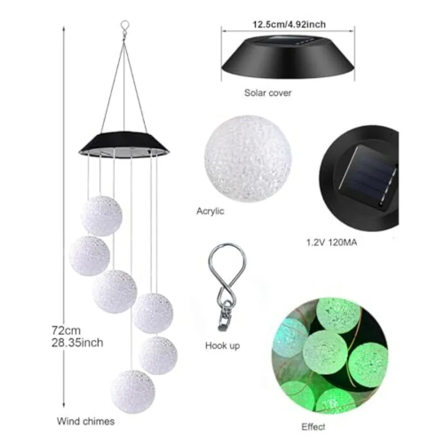 Solar Wind Chime for Outside, Solar Powered Color Changing Crystal Ball