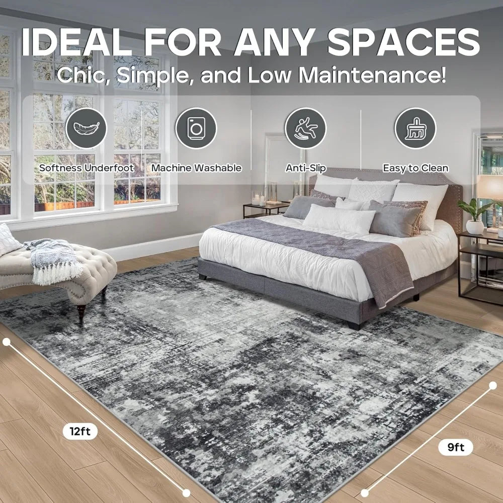 9x12 Feet Modern Washable Area Rugs: Abstract Design
