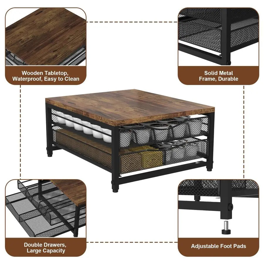 Pod Holder For Counter, Wooden K Cup Holder with Sliding Drawer