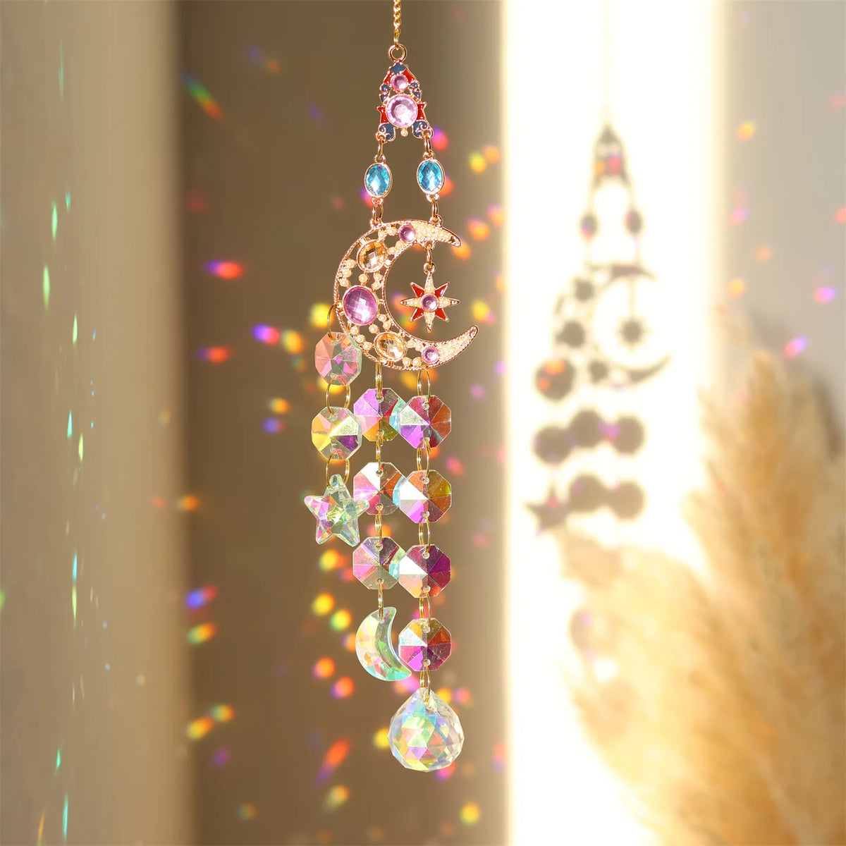 2026 Prismatic Rhinestone Suncatcher Sun Moon Crystal Chime