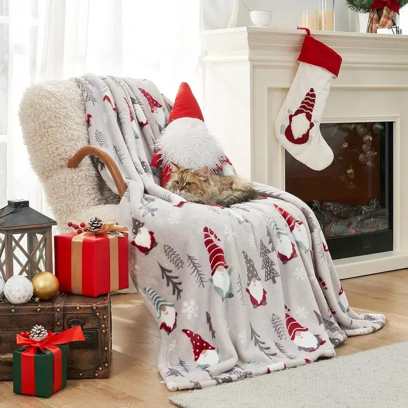 Flannel Blanket Pine Tree Snowflake Winter  Throw Blanket